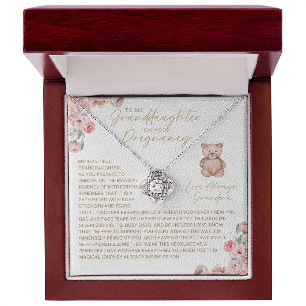 Floral and Bear Granddaughter Pregnancy Necklace