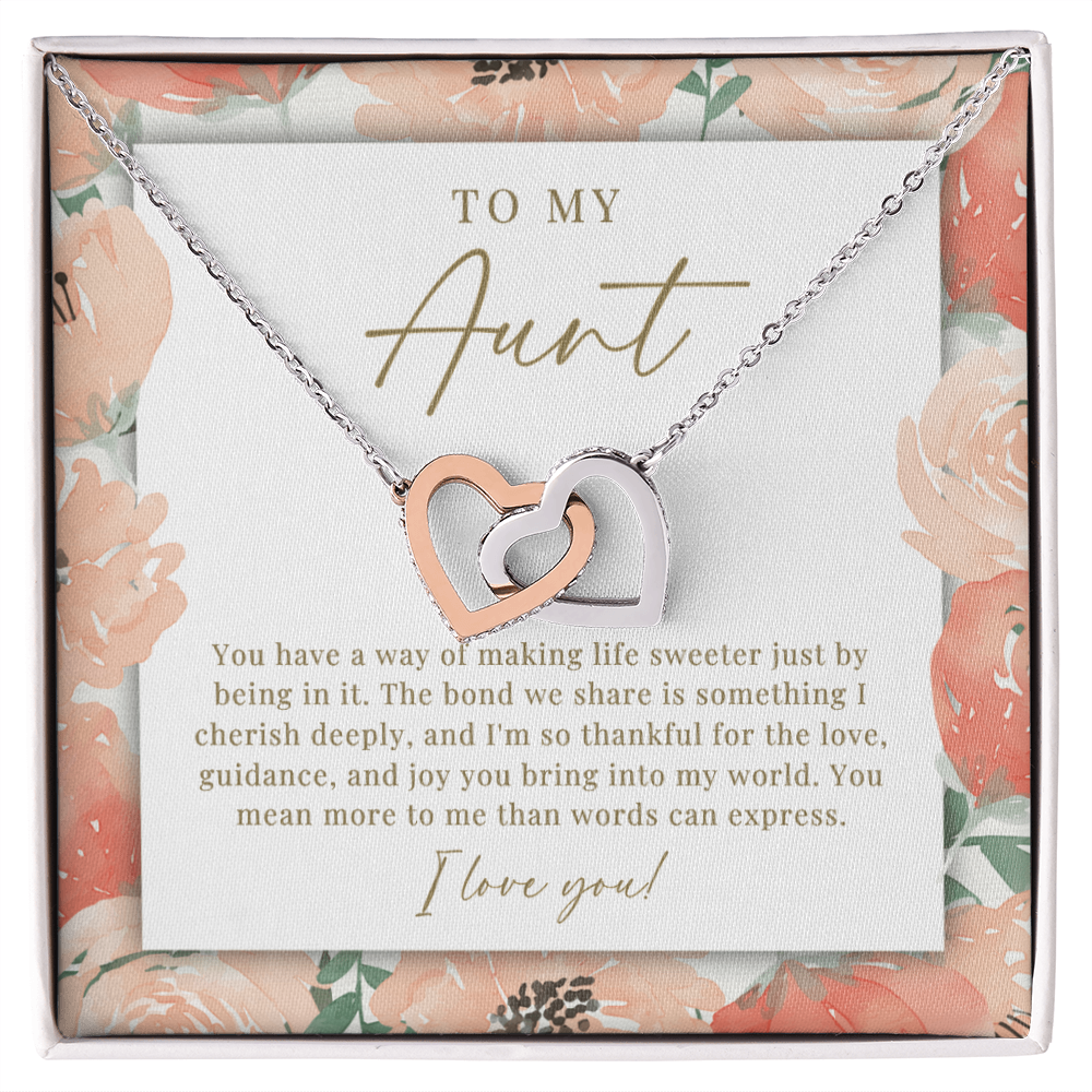 Aunt Interlocking Hearts Necklace | Cherished Deeply Peachy Floral