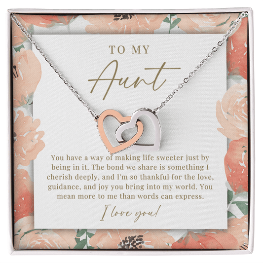 Aunt Interlocking Hearts Necklace | Cherished Deeply Peachy Floral