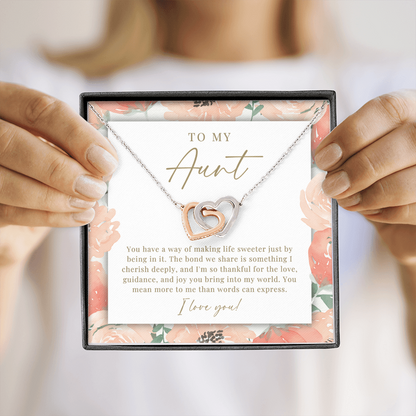 Aunt Interlocking Hearts Necklace | Cherished Deeply Peachy Floral