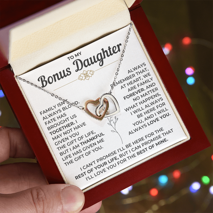 To My Bonus Daughter - Interlocking Hearts Necklace