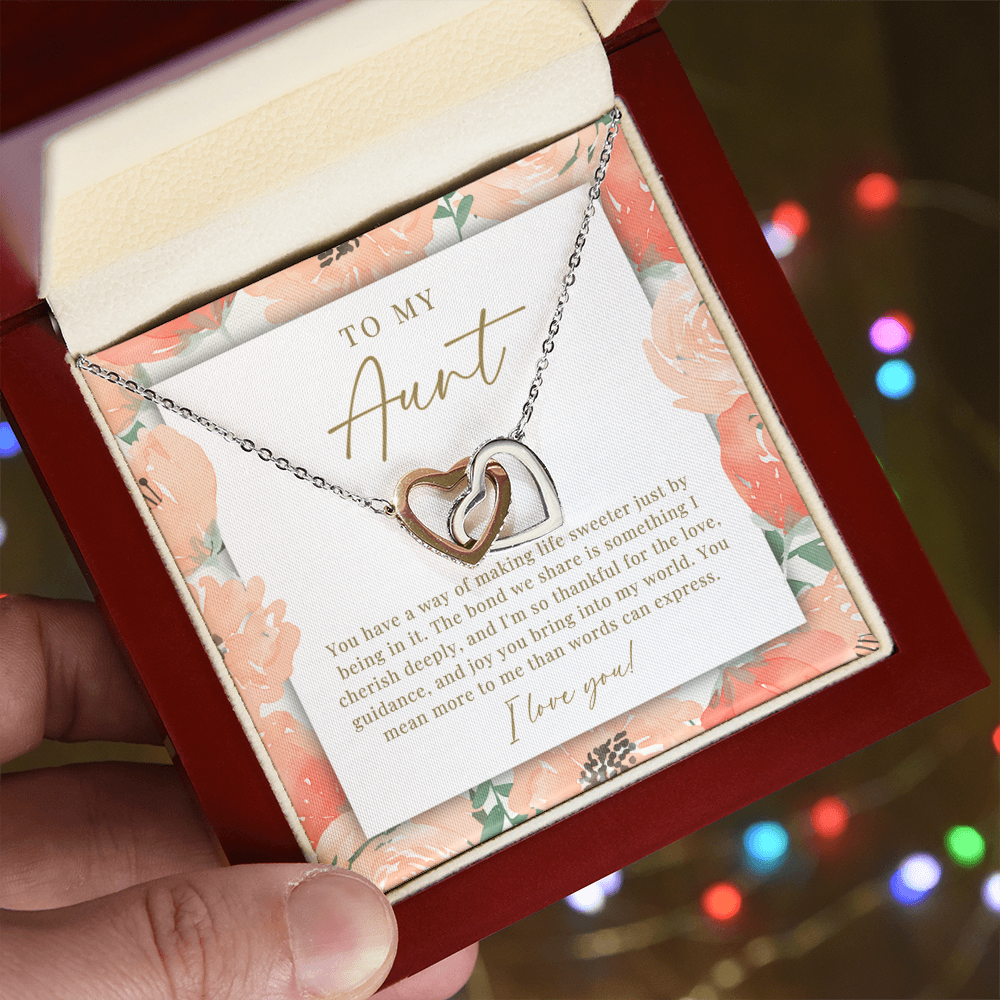 Aunt Interlocking Hearts Necklace | Cherished Deeply Peachy Floral