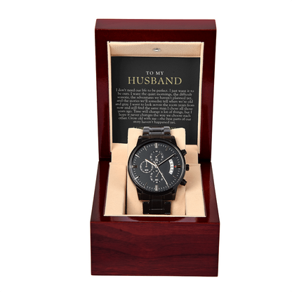 Husband Chronograph Watch | Grow Old With Me Black & Gold