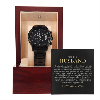 Husband Chronograph Watch | Grow Old With Me Black & Gold