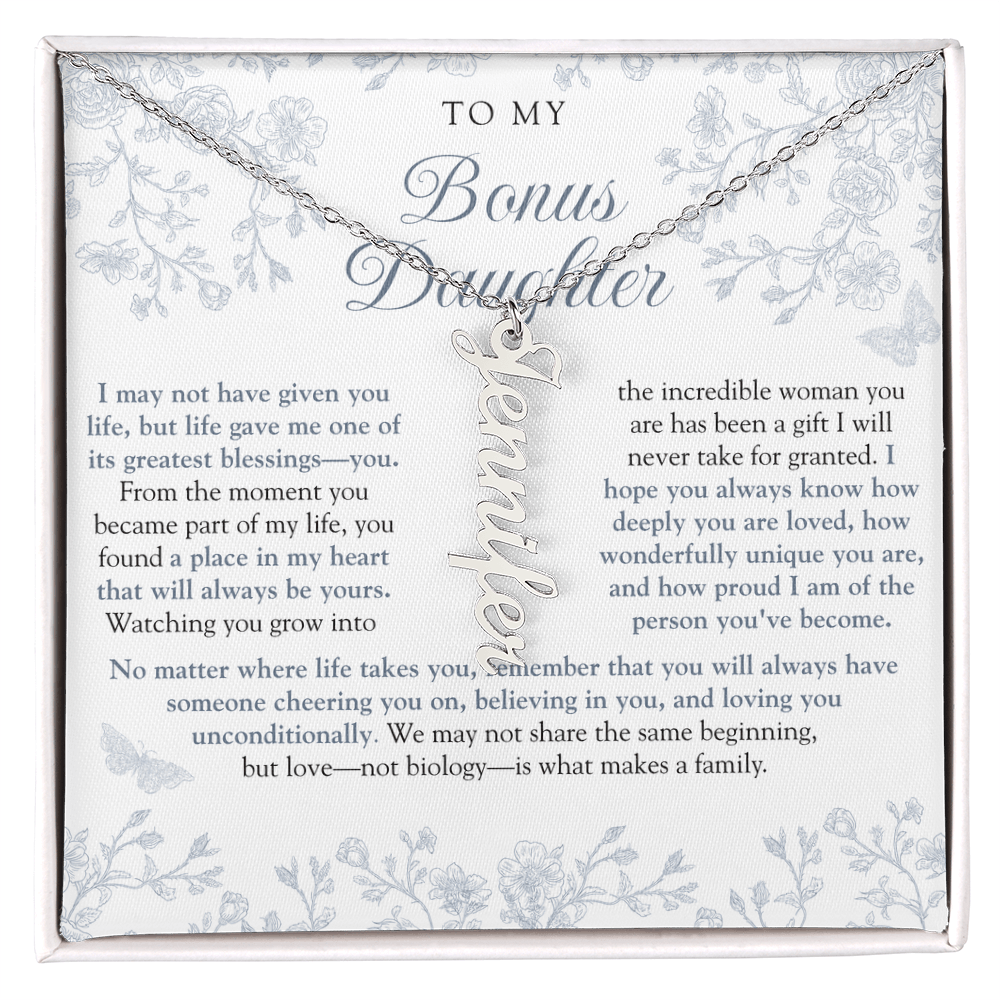 Bonus Daughter (Always In My Heart) Custom Name Necklace Blue Chinoiserie