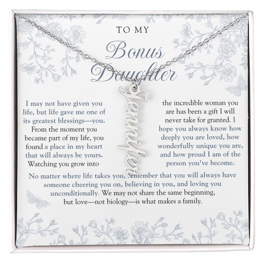 Bonus Daughter (Always In My Heart) Custom Name Necklace Blue Chinoiserie