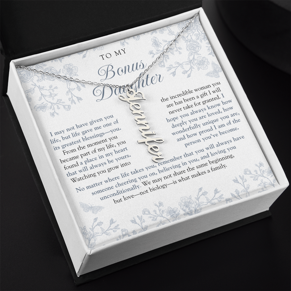 Bonus Daughter (Always In My Heart) Custom Name Necklace Blue Chinoiserie