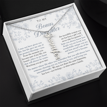 Bonus Daughter (Always In My Heart) Custom Name Necklace Blue Chinoiserie