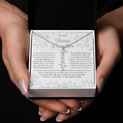 Bonus Daughter (Always In My Heart) Custom Name Necklace Blue Chinoiserie