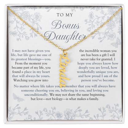 Bonus Daughter (Always In My Heart) Custom Name Necklace Blue Chinoiserie