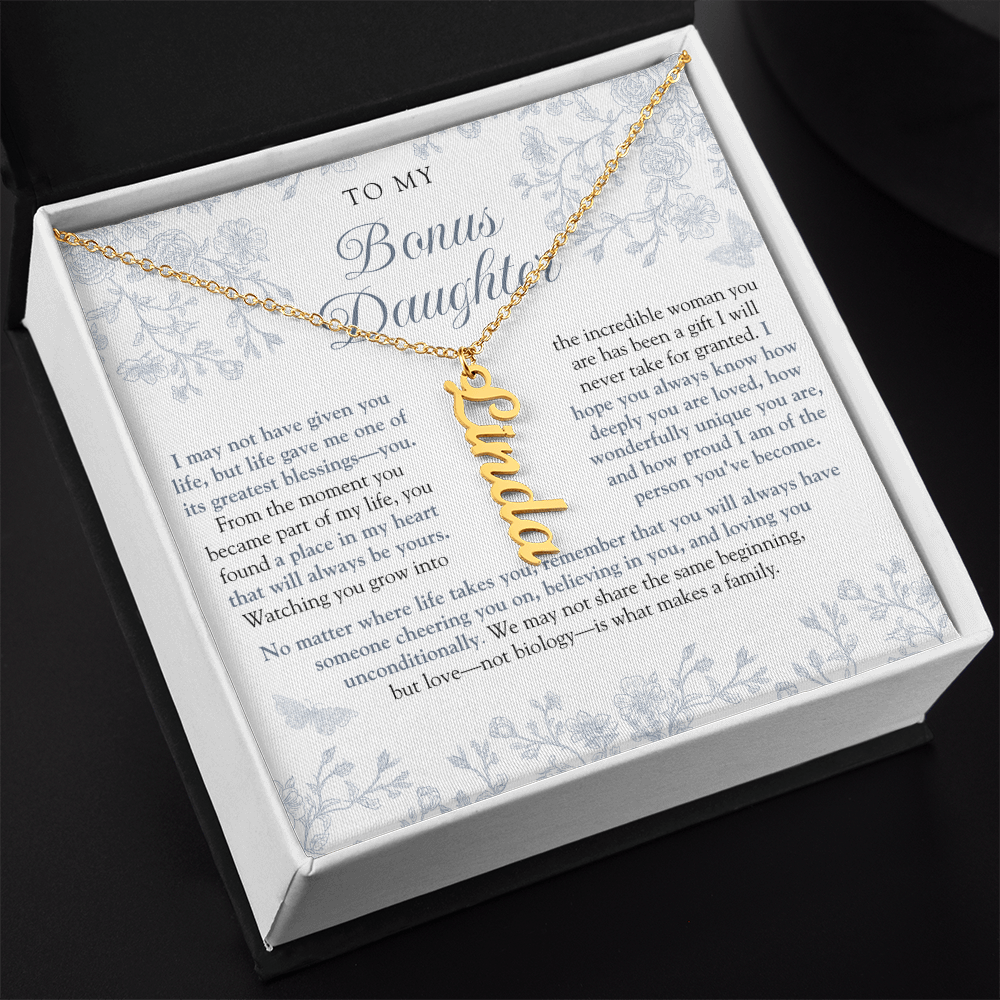 Bonus Daughter (Always In My Heart) Custom Name Necklace Blue Chinoiserie