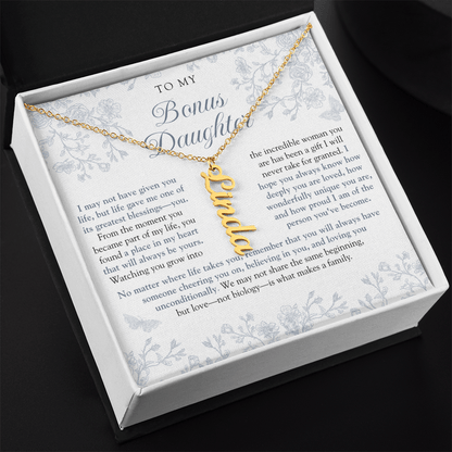 Bonus Daughter (Always In My Heart) Custom Name Necklace Blue Chinoiserie