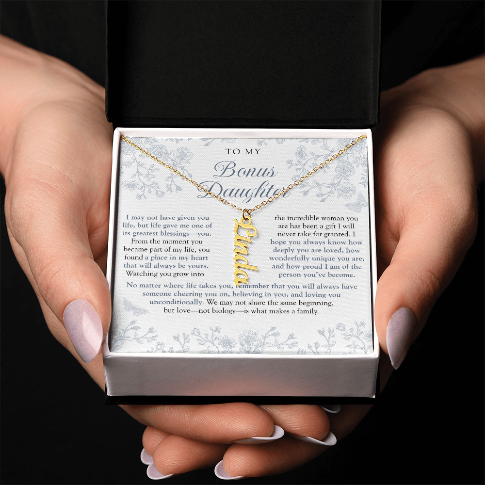 Bonus Daughter (Always In My Heart) Custom Name Necklace Blue Chinoiserie