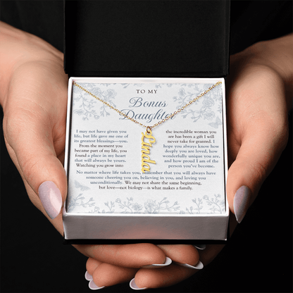 Bonus Daughter (Always In My Heart) Custom Name Necklace Blue Chinoiserie