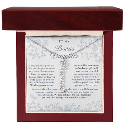 Bonus Daughter (Always In My Heart) Custom Name Necklace Blue Chinoiserie