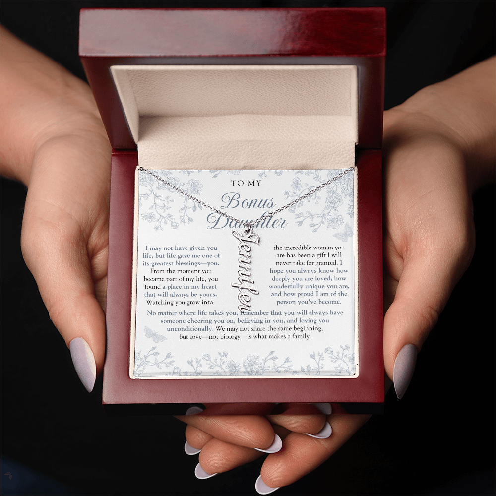 Bonus Daughter (Always In My Heart) Custom Name Necklace Blue Chinoiserie