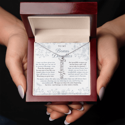 Bonus Daughter (Always In My Heart) Custom Name Necklace Blue Chinoiserie