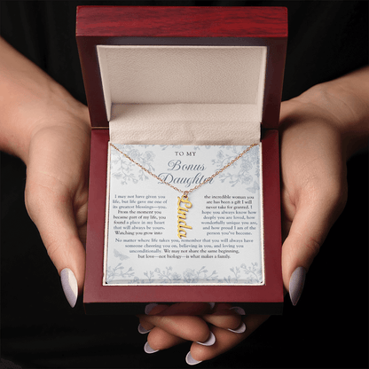 Bonus Daughter (Always In My Heart) Custom Name Necklace Blue Chinoiserie