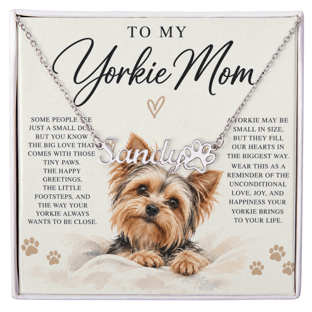 Yorkie Mom Custom Name Paw Print Necklace