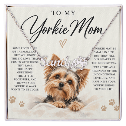 Yorkie Mom Custom Name Paw Print Necklace