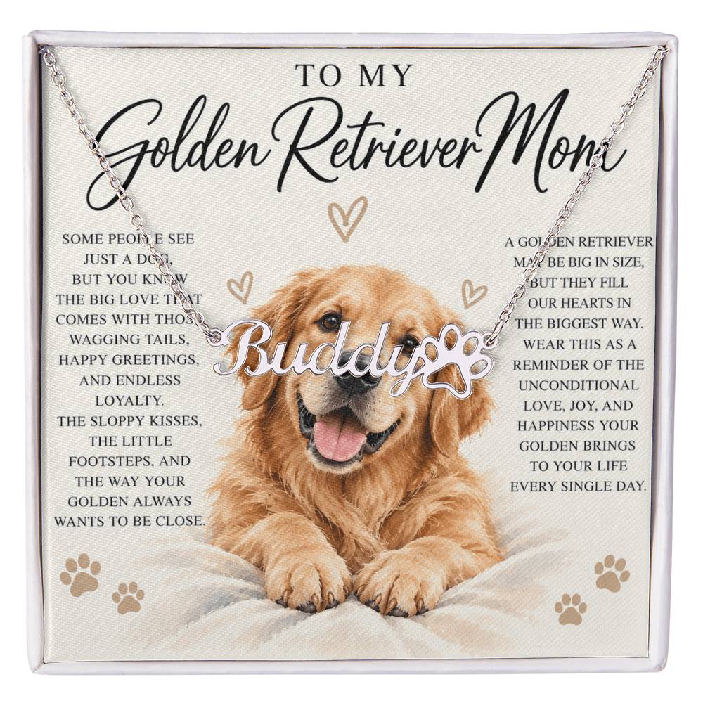 Golden Retriever Mom Custom Name Paw Print Necklace