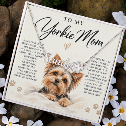 Yorkie Mom Custom Name Paw Print Necklace