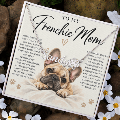 Frenchie Mom Custom Name Paw Print Necklace
