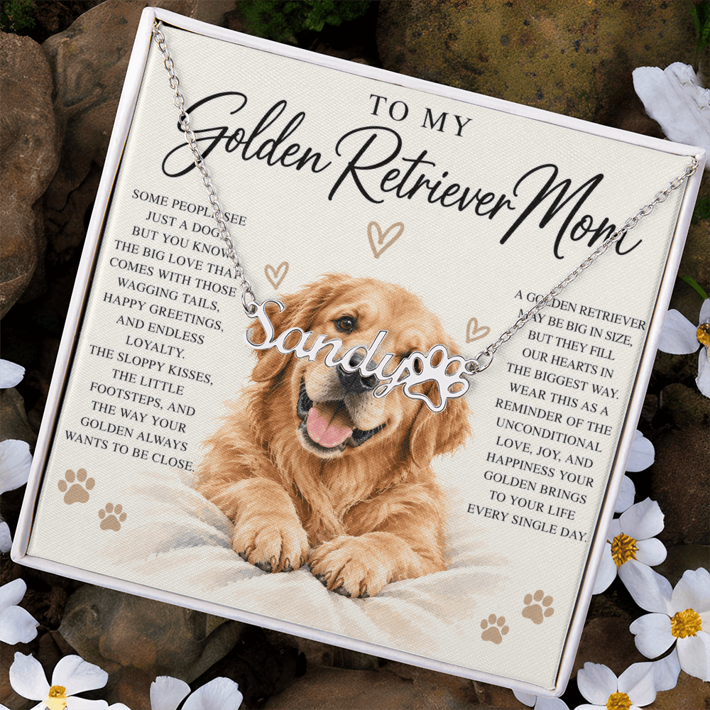 Golden Retriever Mom Custom Name Paw Print Necklace