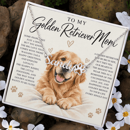 Golden Retriever Mom Custom Name Paw Print Necklace