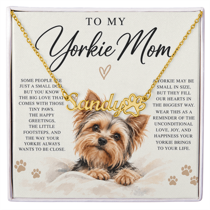 Yorkie Mom Custom Name Paw Print Necklace