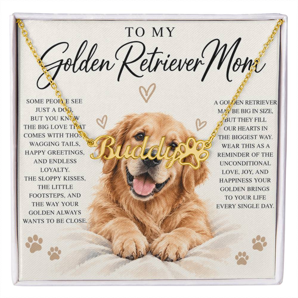 Golden Retriever Mom Custom Name Paw Print Necklace