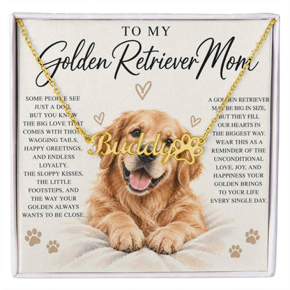 Golden Retriever Mom Custom Name Paw Print Necklace