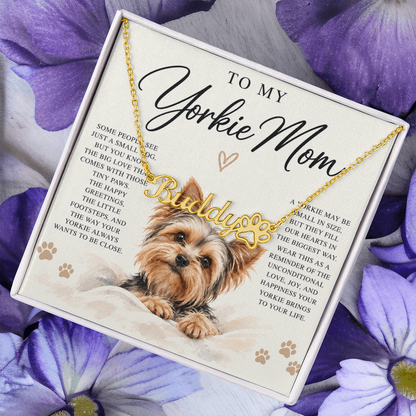 Yorkie Mom Custom Name Paw Print Necklace