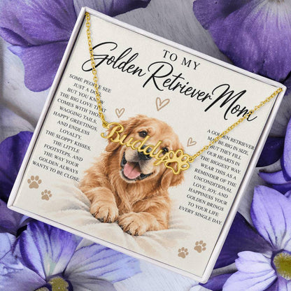 Golden Retriever Mom Custom Name Paw Print Necklace