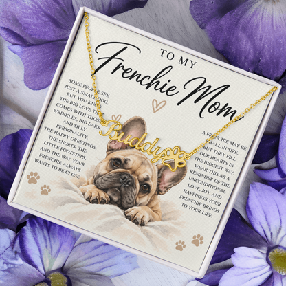 Frenchie Mom Custom Name Paw Print Necklace