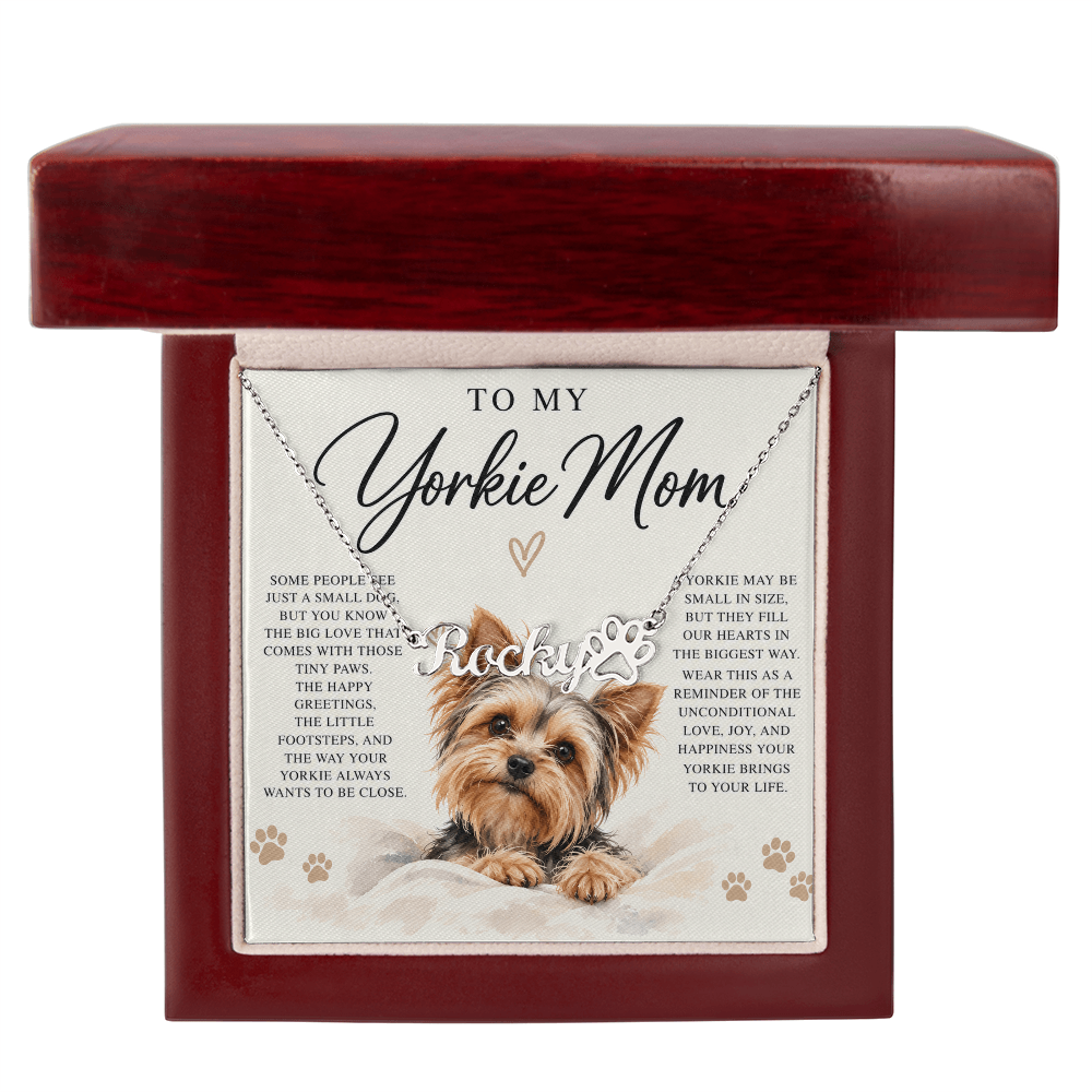 Yorkie Mom Custom Name Paw Print Necklace