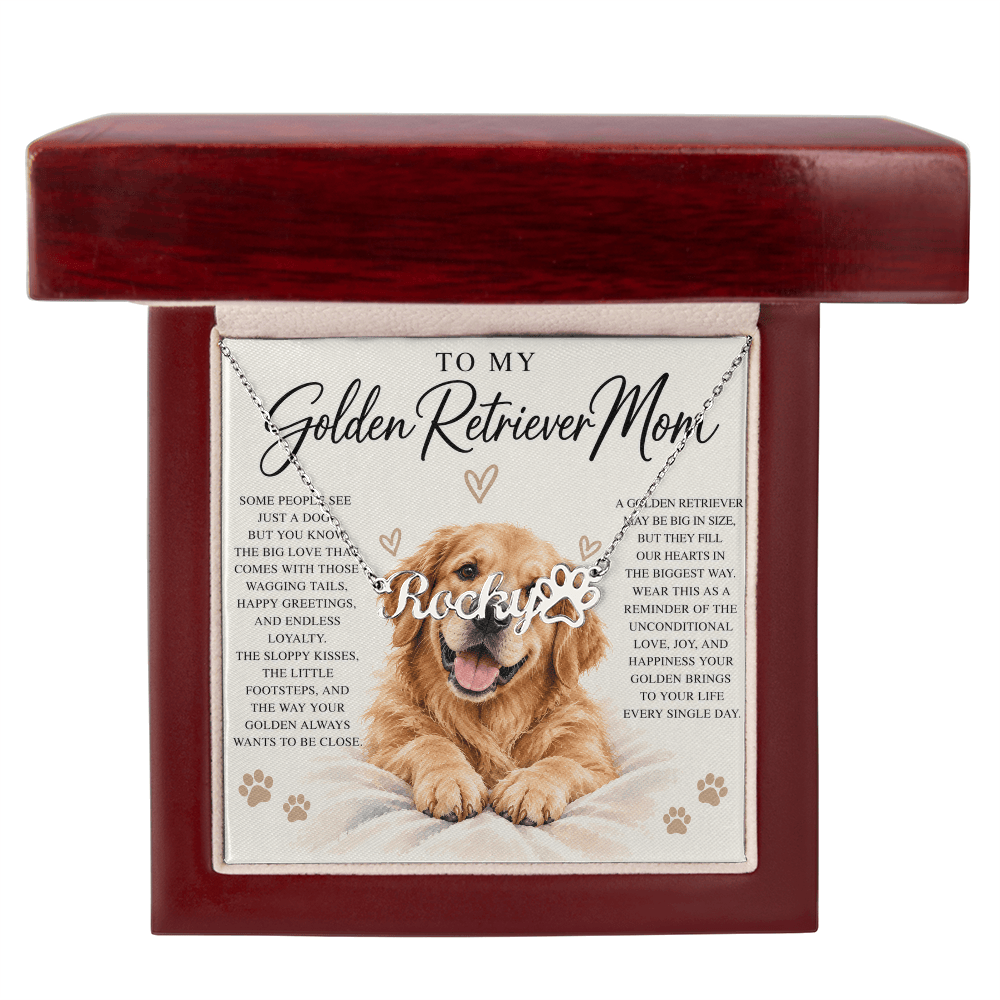 Golden Retriever Mom Custom Name Paw Print Necklace