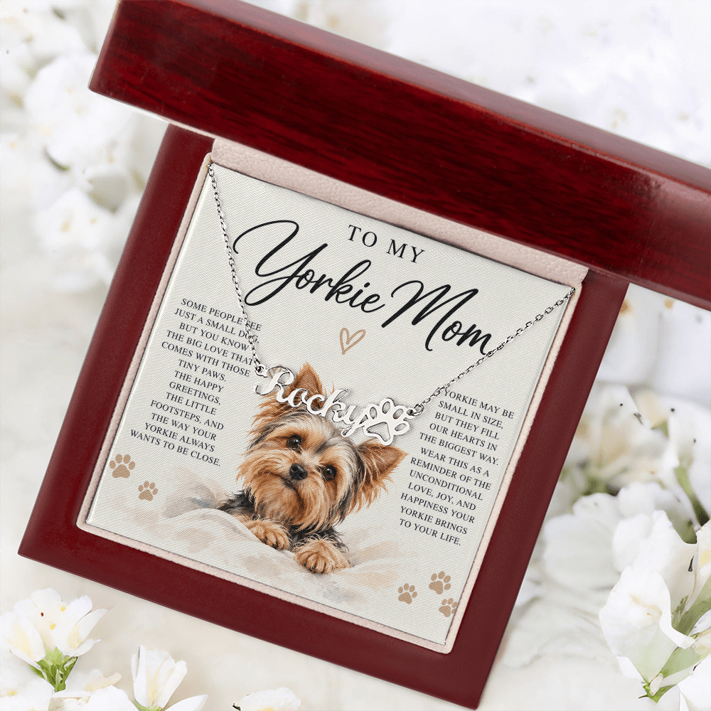 Yorkie Mom Custom Name Paw Print Necklace
