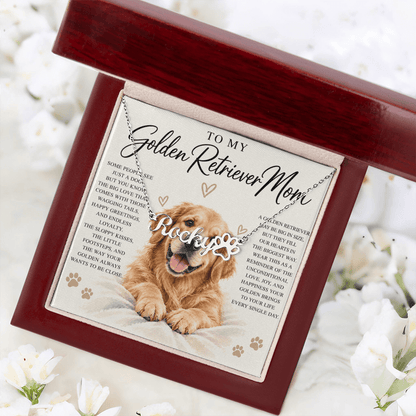 Golden Retriever Mom Custom Name Paw Print Necklace