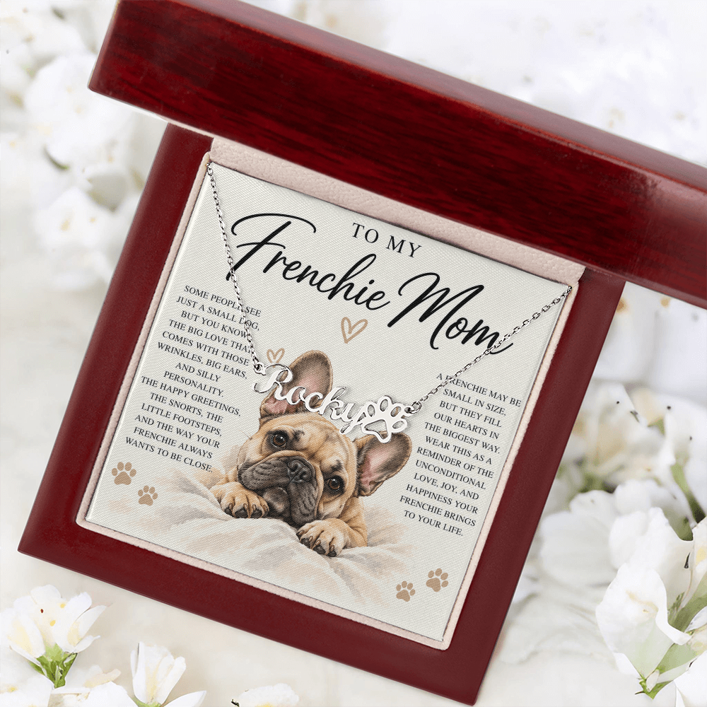 Frenchie Mom Custom Name Paw Print Necklace