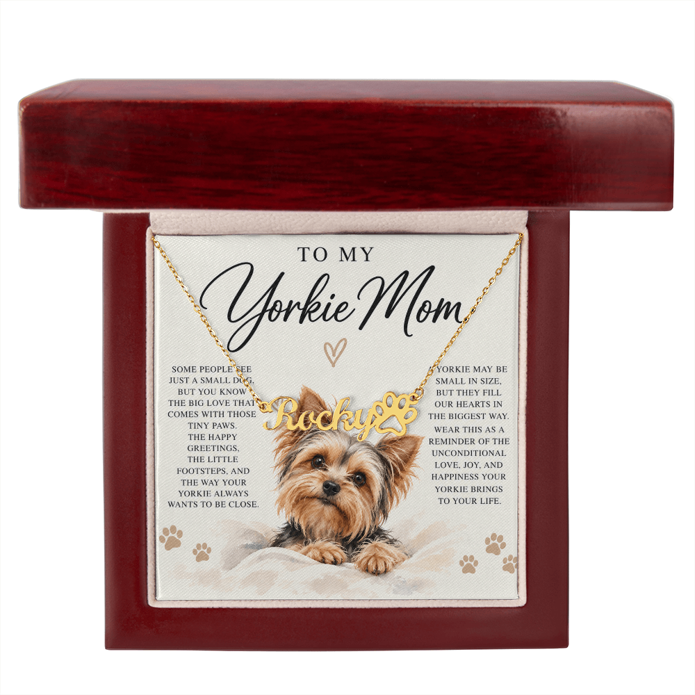 Yorkie Mom Custom Name Paw Print Necklace