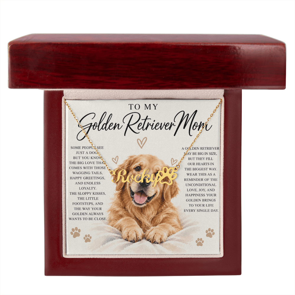 Golden Retriever Mom Custom Name Paw Print Necklace