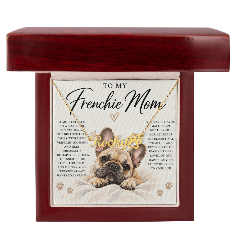 Frenchie Mom Custom Name Paw Print Necklace