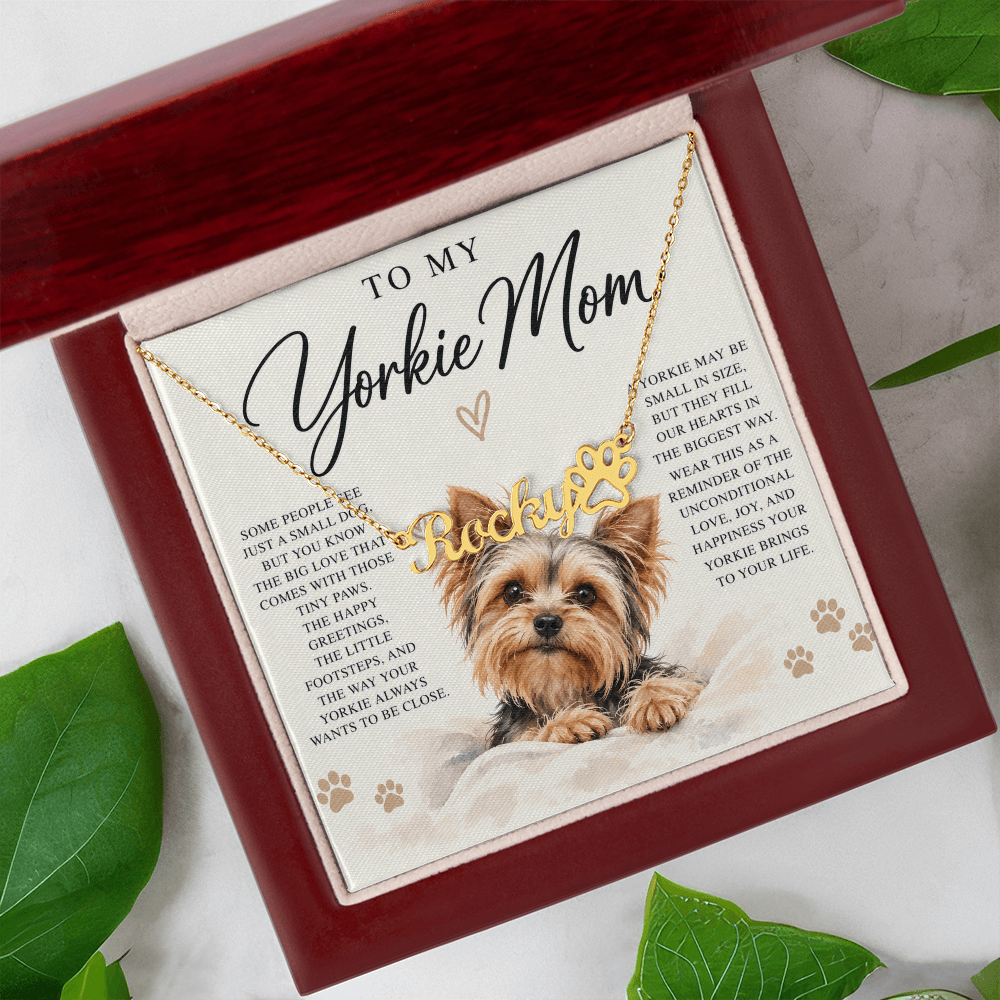 Yorkie Mom Custom Name Paw Print Necklace