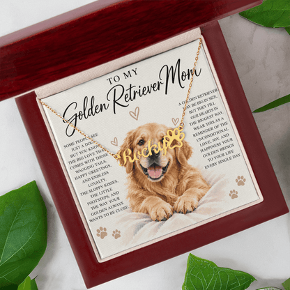 Golden Retriever Mom Custom Name Paw Print Necklace
