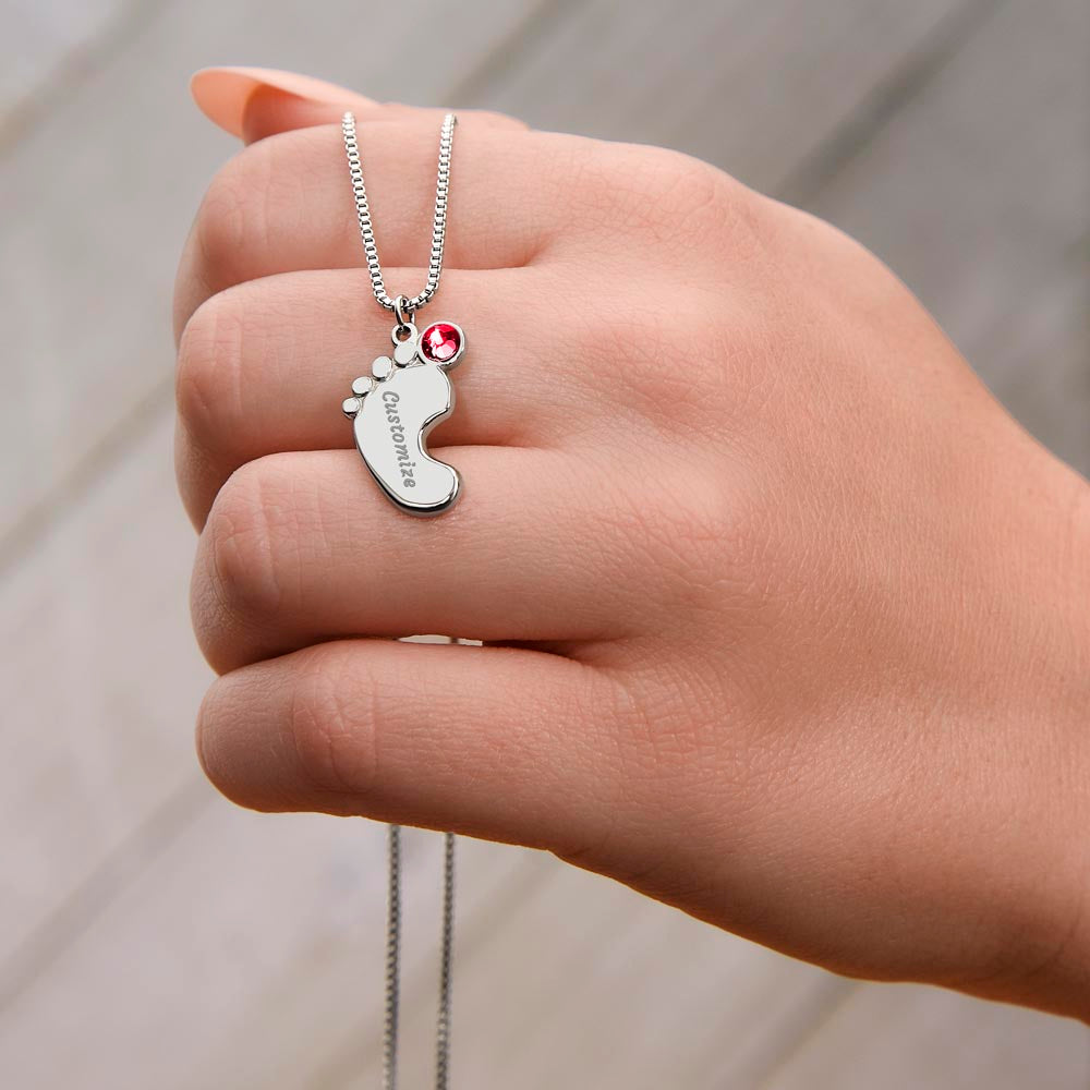 Grandma Custom Engraved Birthstone Footprint Necklace | Heart Of Our Family
