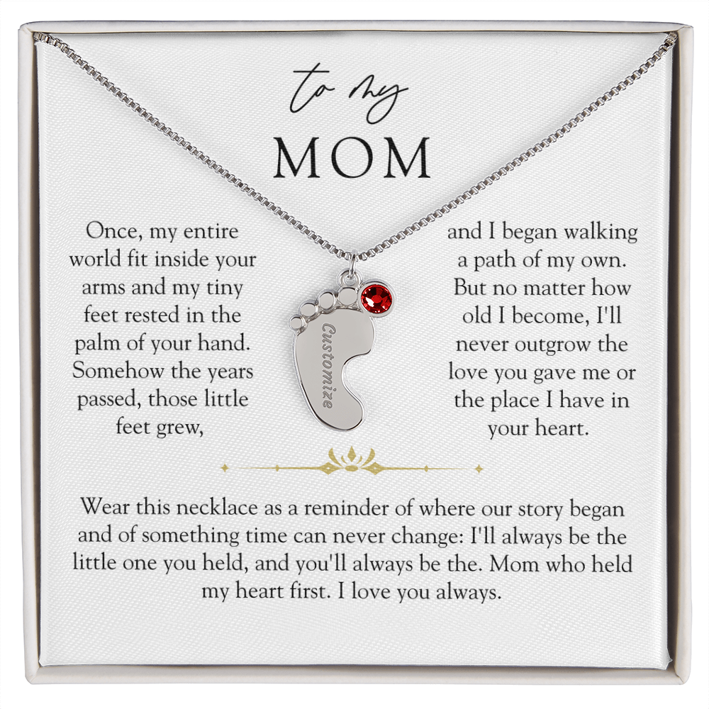 Mom Custom Engraved Birthstone Footprint Necklace | The Little Feet You Never Forget