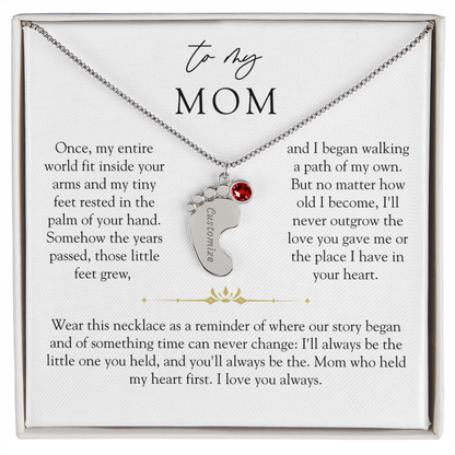 Mom Custom Engraved Birthstone Footprint Necklace | The Little Feet You Never Forget