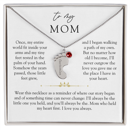 Mom Custom Engraved Birthstone Footprint Necklace | The Little Feet You Never Forget