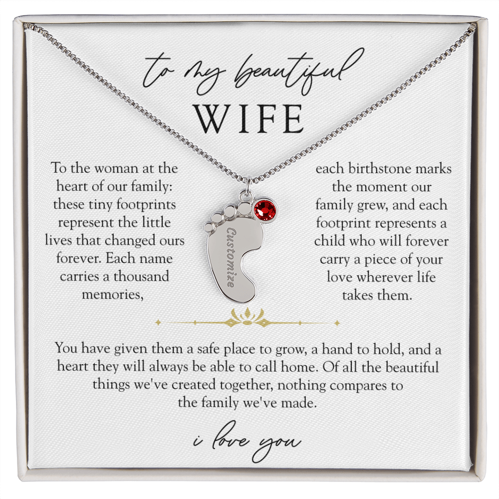 Wife Custom Engraved Child Footprint Birthstone Necklace | Our Greatest Blessings